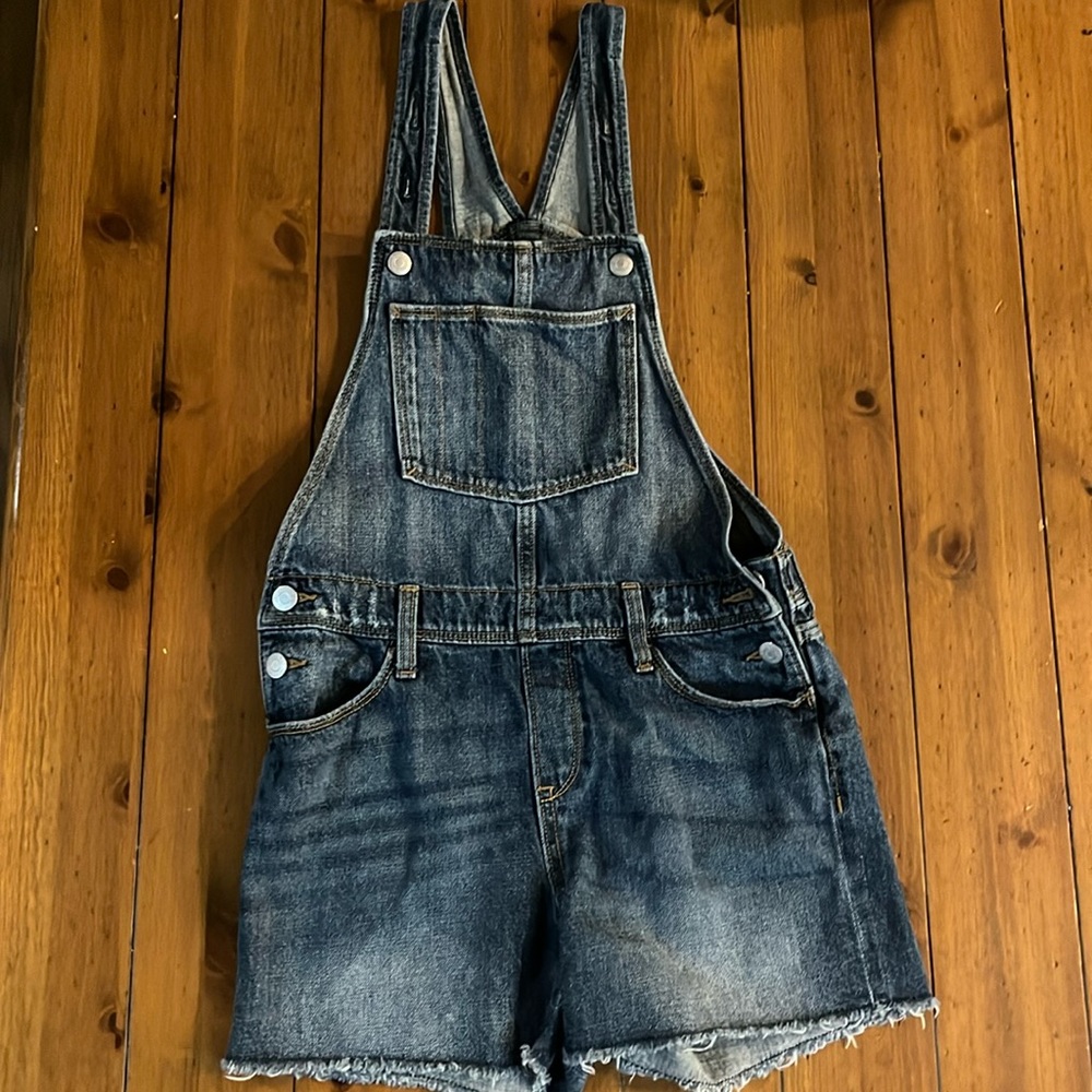 Dark wash denim overalls